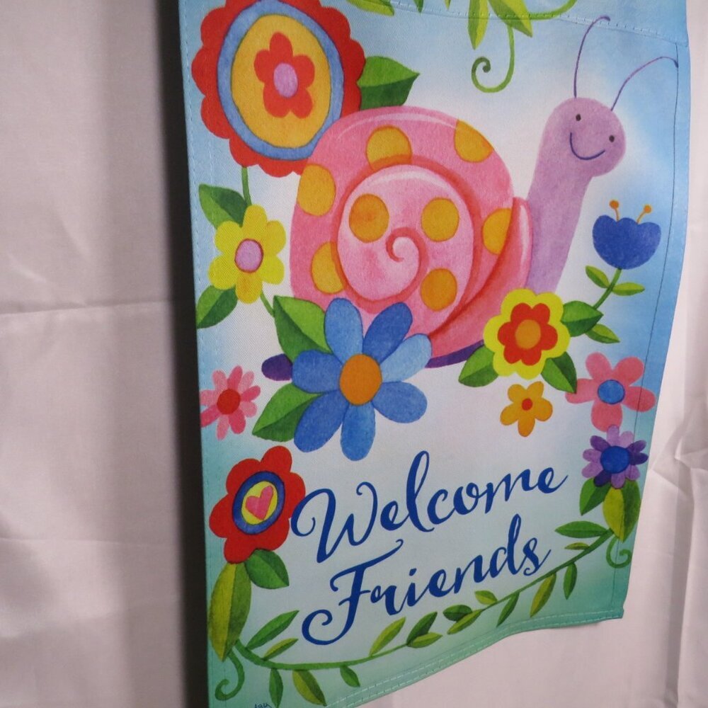 Welcome Friends Floral & Snail Spring SOFT Garden Flag 18x12" Made by Evergreen